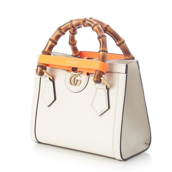Gucci Handbags - Gucci White Shoulder Orange Handbag Diana Leather Bamboo